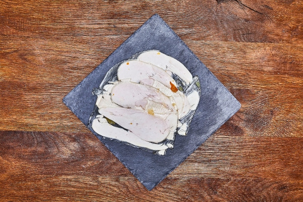 Hähnchen in Aspik / süssliche Sülze mit Speisegelatine vom Schwein