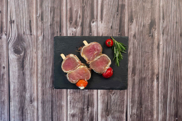 Schweinefilet Spieß im Speckmantel